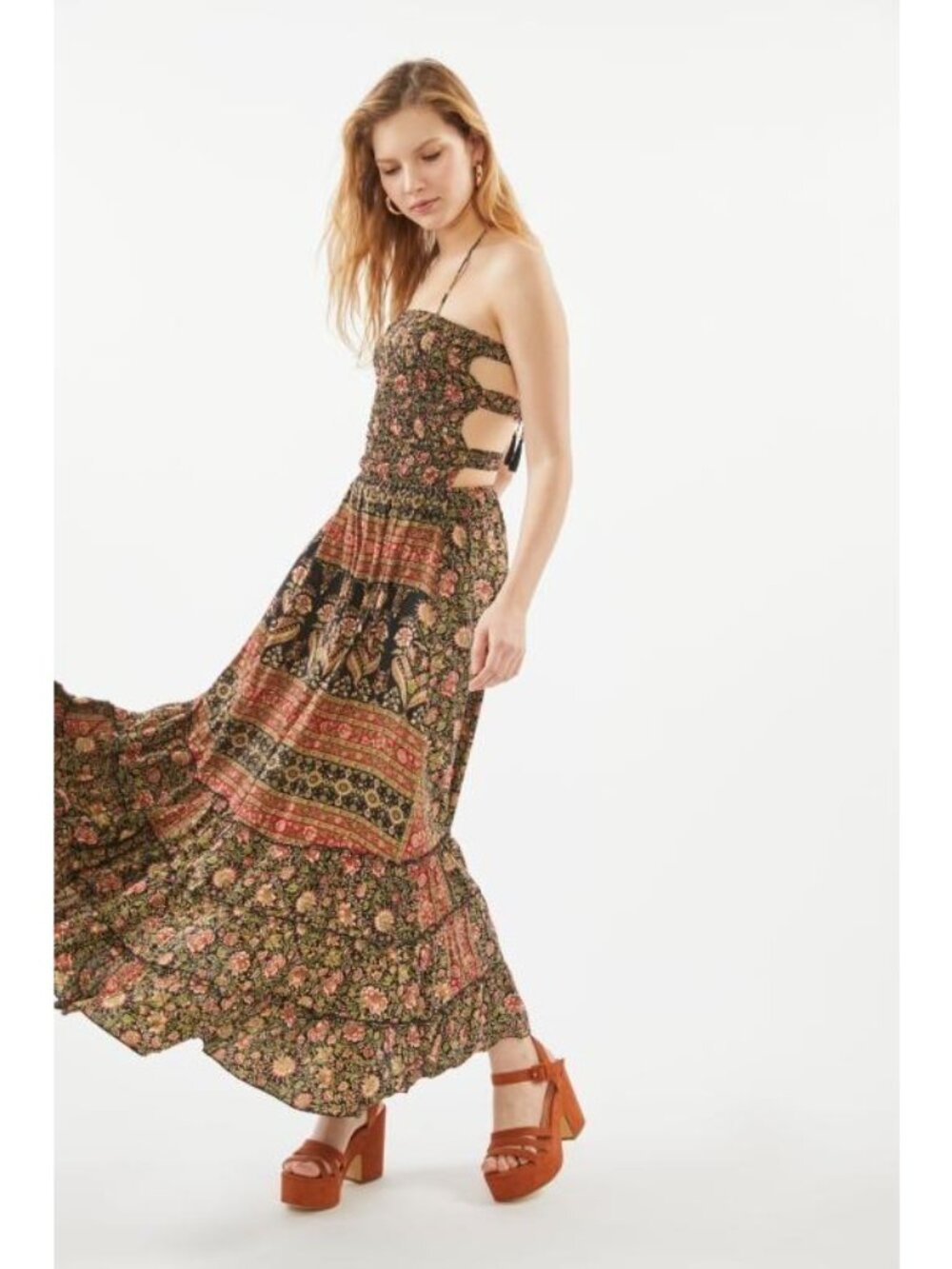 NWT Raga Wild Rose Trails Halter Maxi Dress halter BOHO sz S